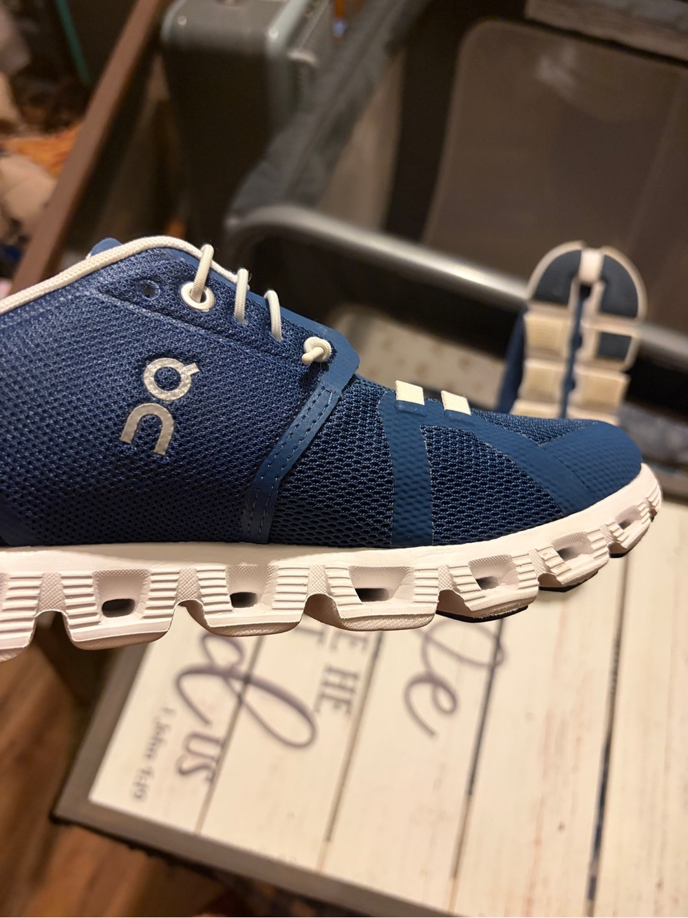 Women’s OnCloud Running Blue and White Athletic Sneakers - Picture 6 of 10